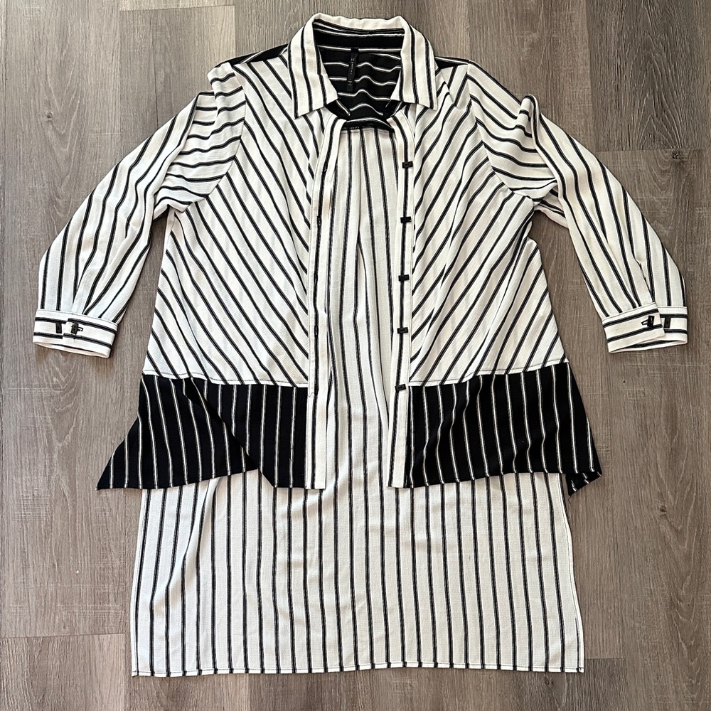 IC COLLECTION Chic Striped Black and White Trench Coat